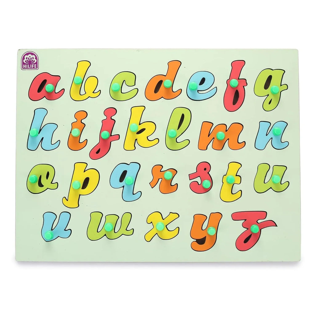 HILIFE Educational Alphabet Puzzle Board, Gold Series, A to Z Letters, Wooden Peg Board for Kids (003) - Naivri