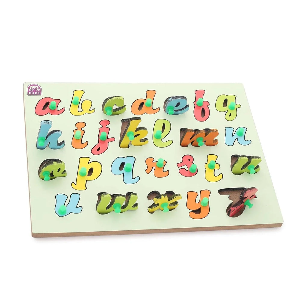 HILIFE Educational Alphabet Puzzle Board, Gold Series, A to Z Letters, Wooden Peg Board for Kids (003) - Naivri