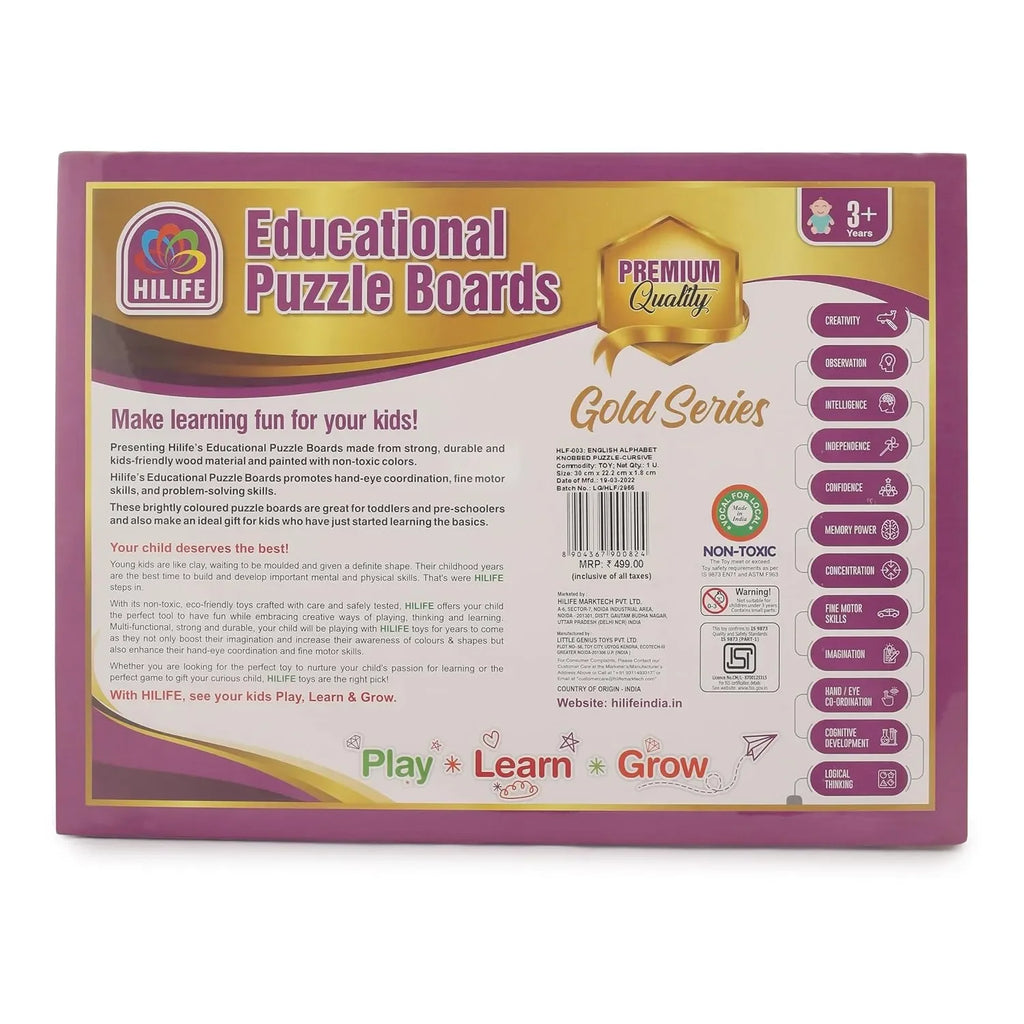 HILIFE Educational Alphabet Puzzle Board, Gold Series, A to Z Letters, Wooden Peg Board for Kids (003) - Naivri