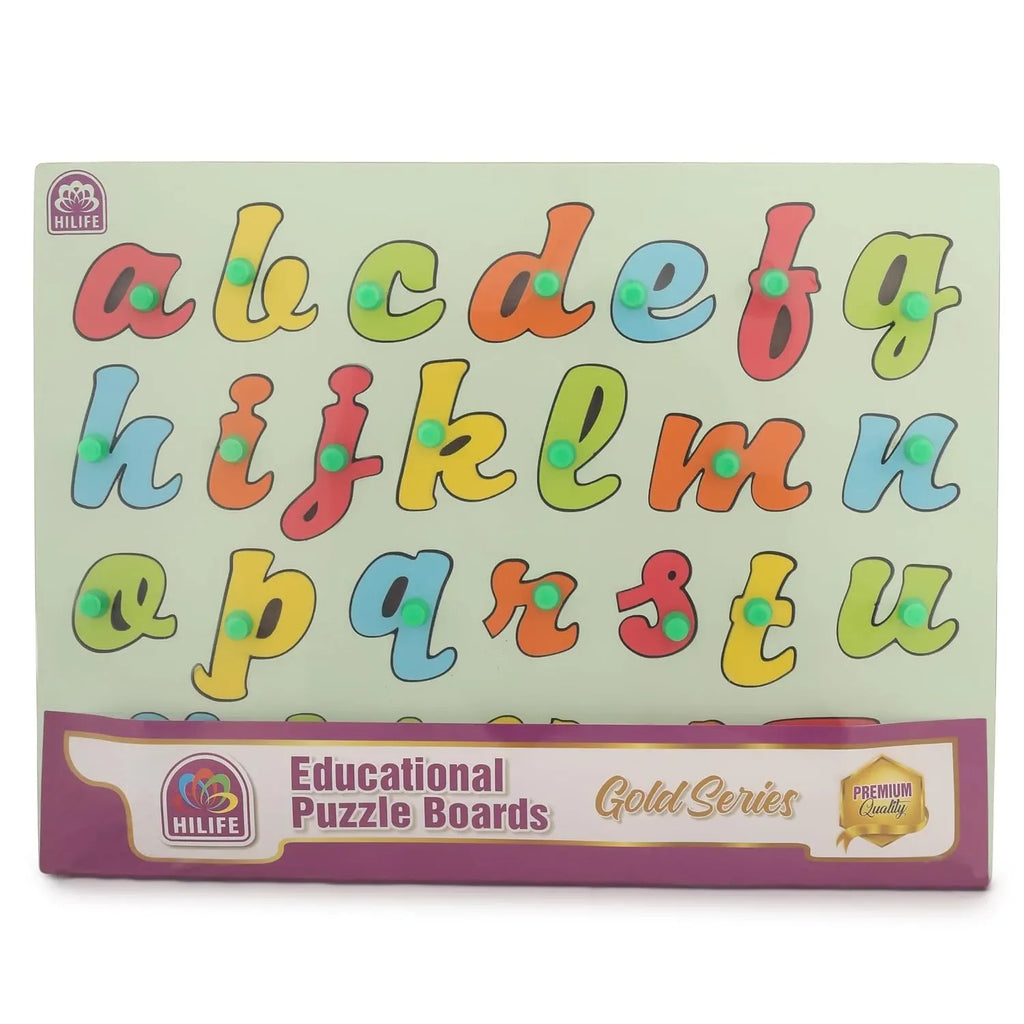 HILIFE Educational Alphabet Puzzle Board, Gold Series, A to Z Letters, Wooden Peg Board for Kids (003) - Naivri