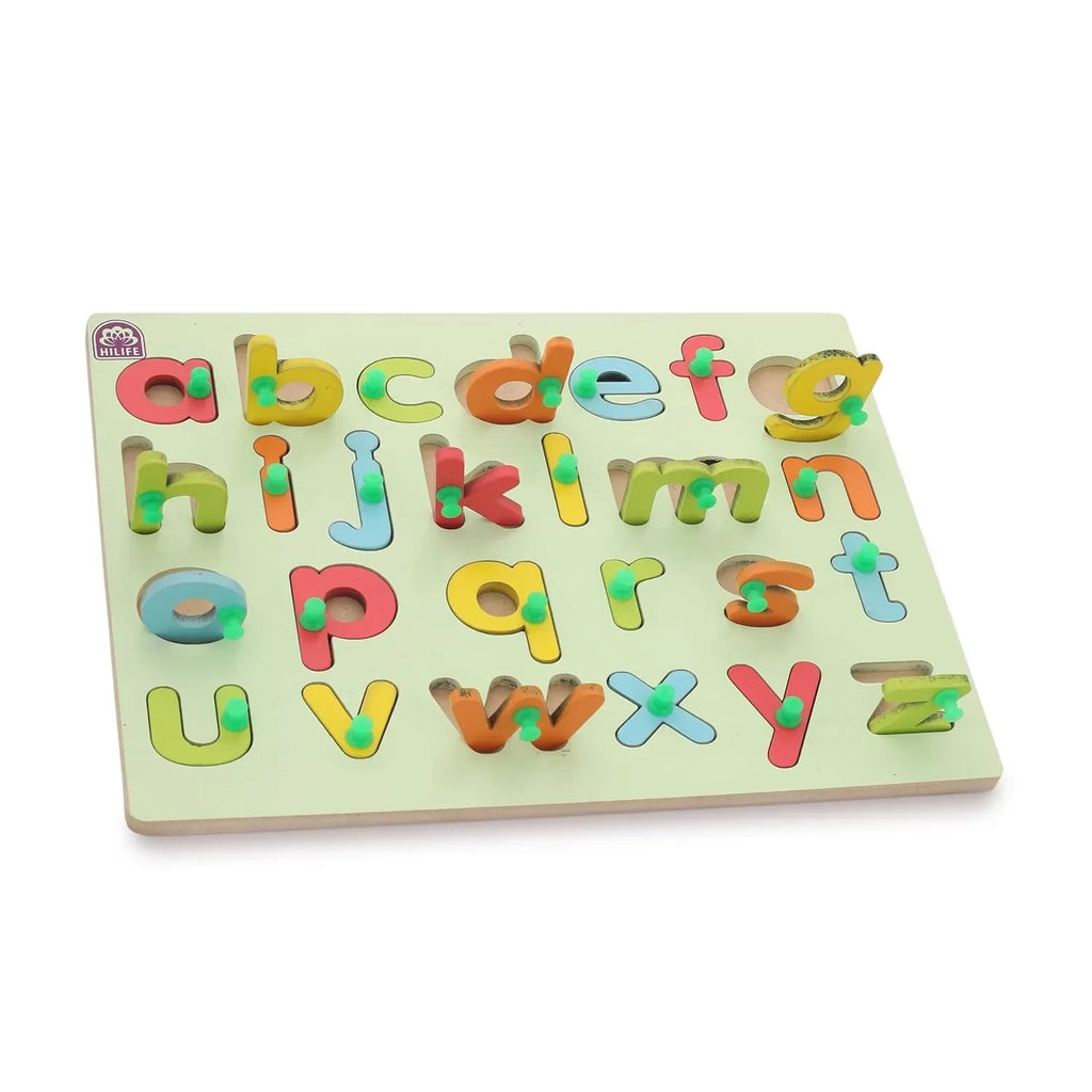 HILIFE Educational Alphabet Puzzle Board – Gold Series – A to Z Small Letters Peg Puzzle – Wooden Learning Toy for Kids and Toddlers - Naivri