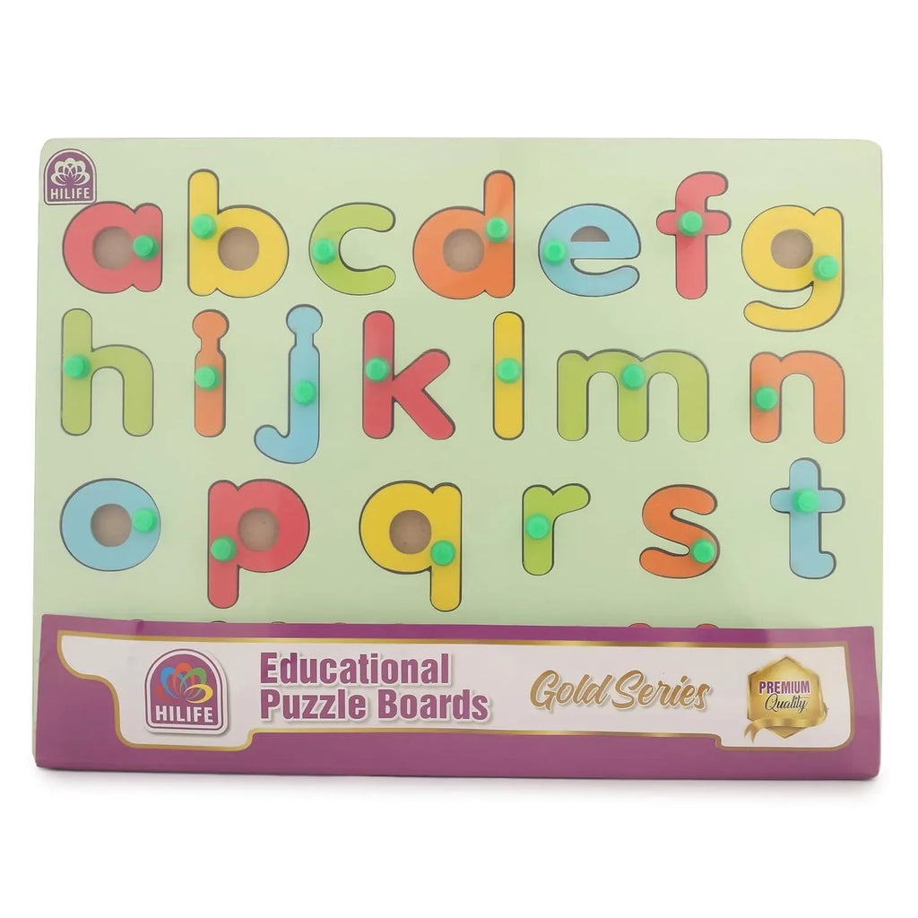 HILIFE Educational Alphabet Puzzle Board – Gold Series – A to Z Small Letters Peg Puzzle – Wooden Learning Toy for Kids and Toddlers - Naivri