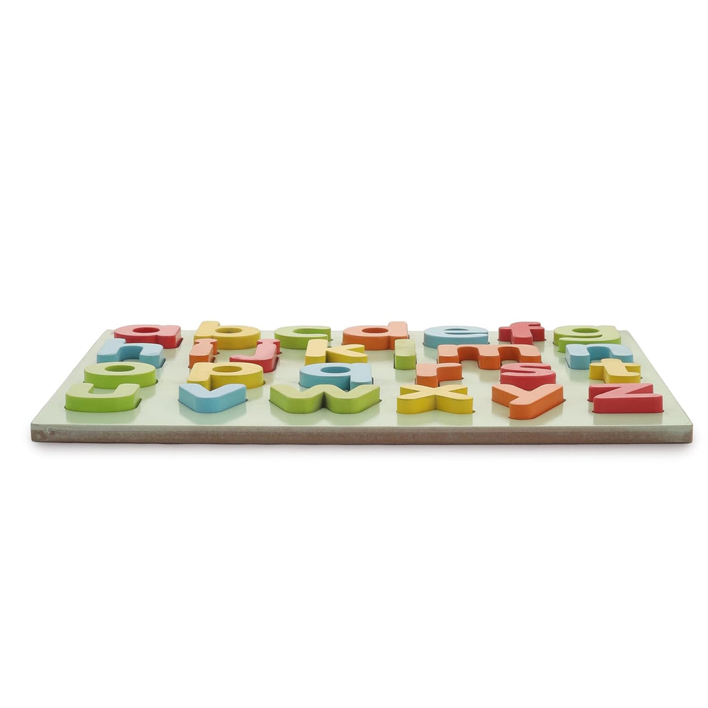 HILIFE Educational Alphabet Small Letters Puzzle Board – Wooden Peg Puzzle for Toddlers, Gold Series (a-z, 26 Pieces) - Naivri