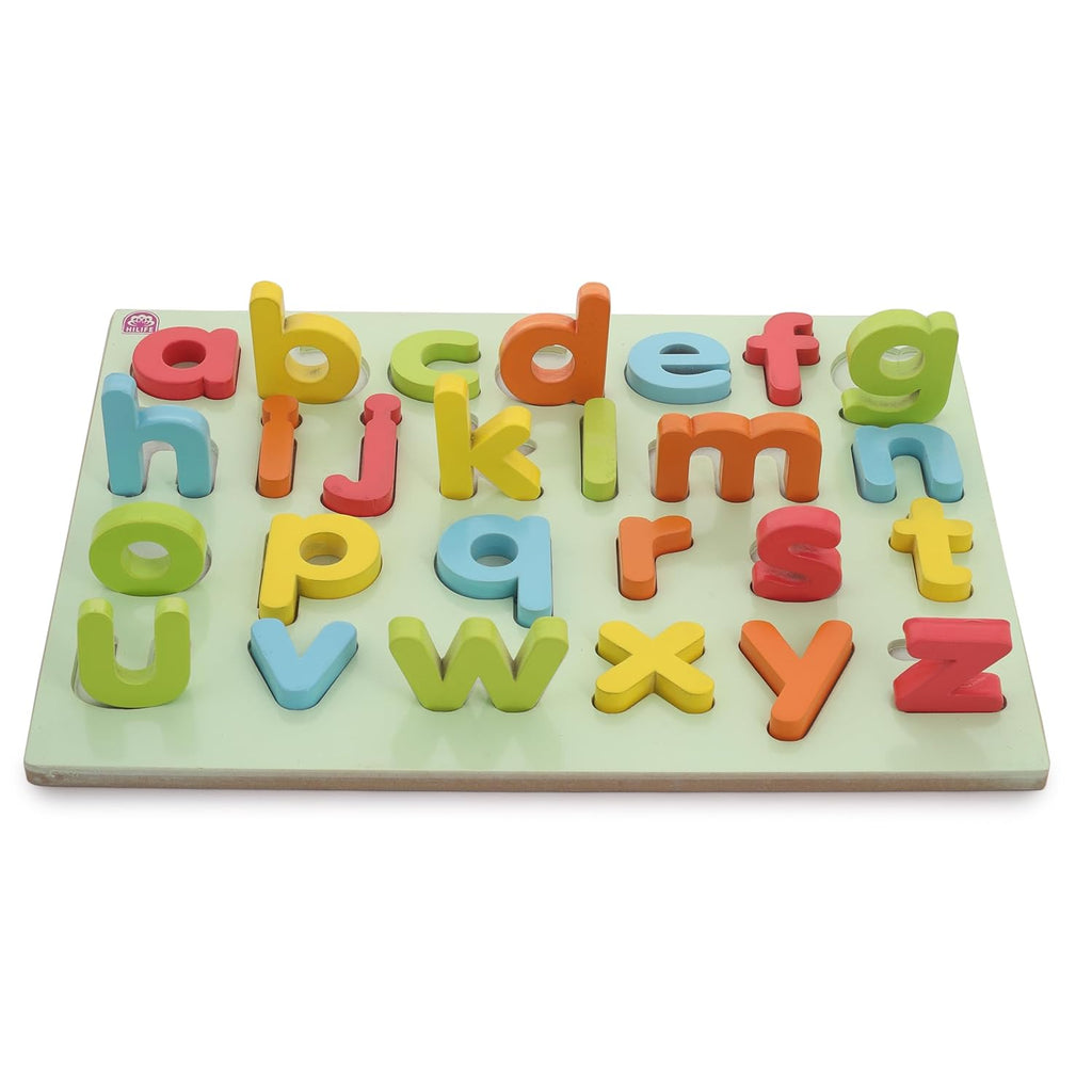 HILIFE Educational Alphabet Small Letters Puzzle Board – Wooden Peg Puzzle for Toddlers, Gold Series (a-z, 26 Pieces) - Naivri