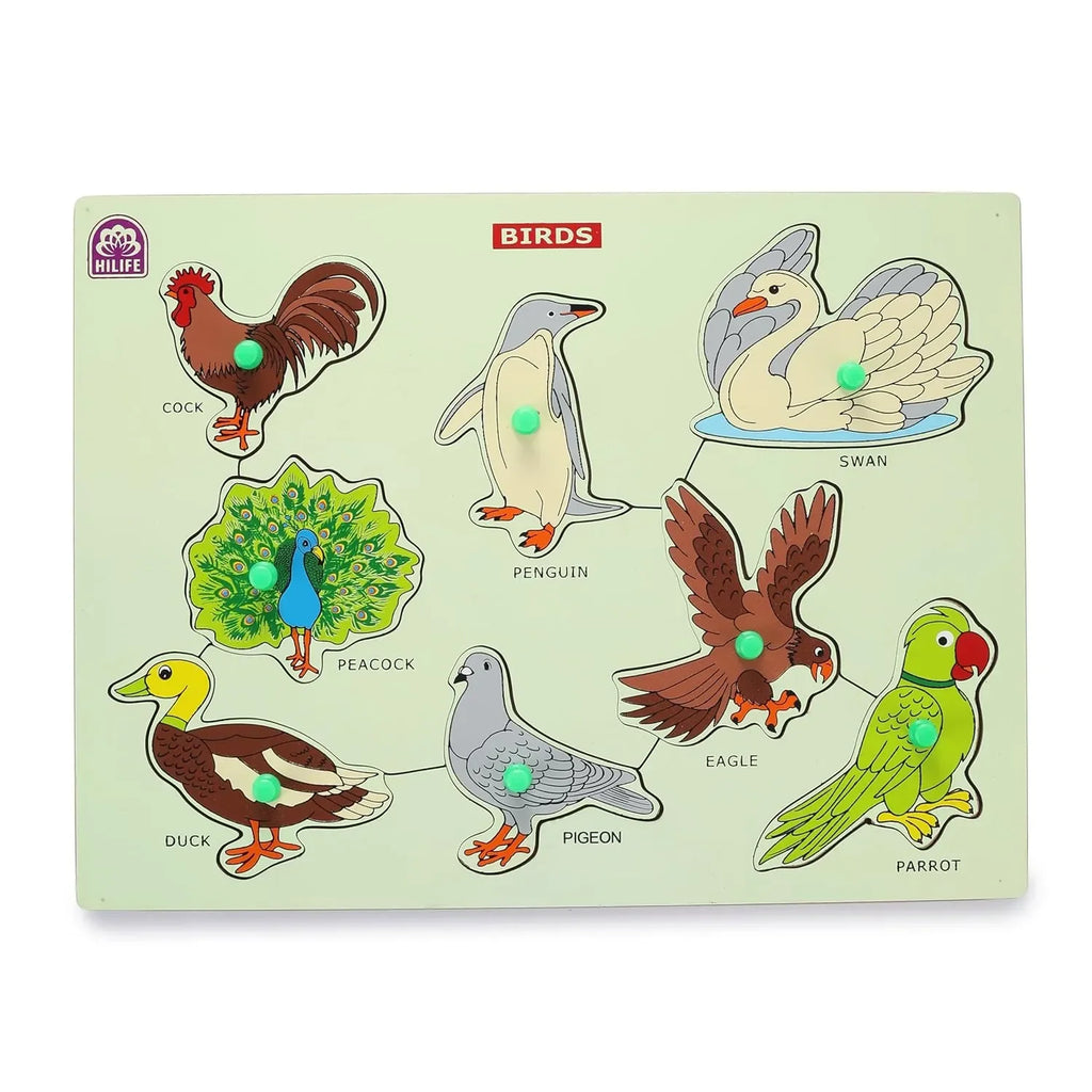 HILIFE Educational Birds Puzzle Board – Gold Series | Wooden Peg Puzzle for Toddlers & Preschoolers (012) - Naivri