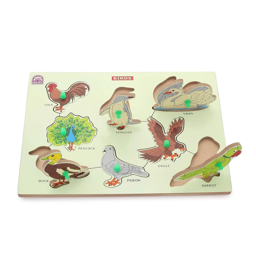 HILIFE Educational Birds Puzzle Board – Gold Series | Wooden Peg Puzzle for Toddlers & Preschoolers (012) - Naivri