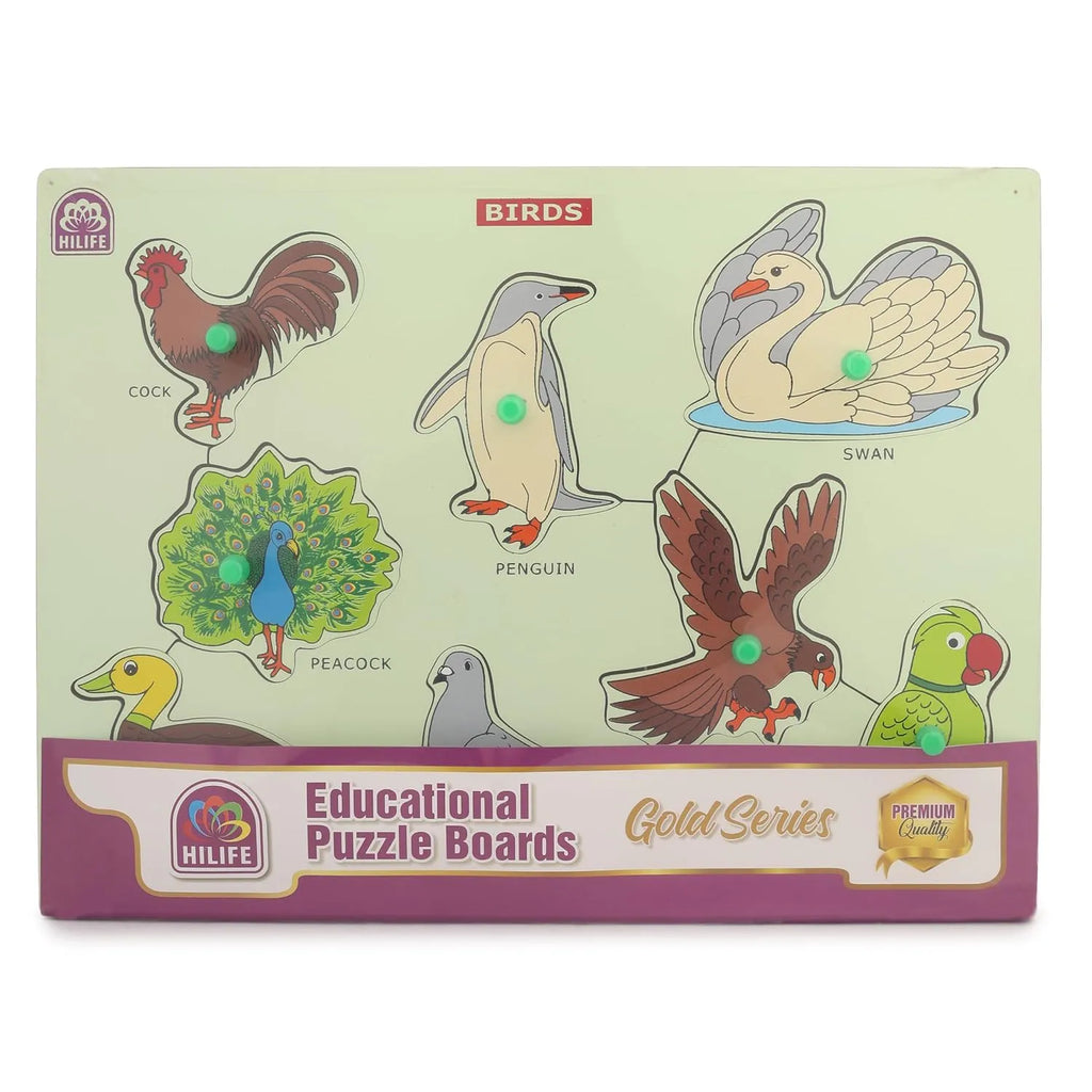HILIFE Educational Birds Puzzle Board – Gold Series | Wooden Peg Puzzle for Toddlers & Preschoolers (012) - Naivri