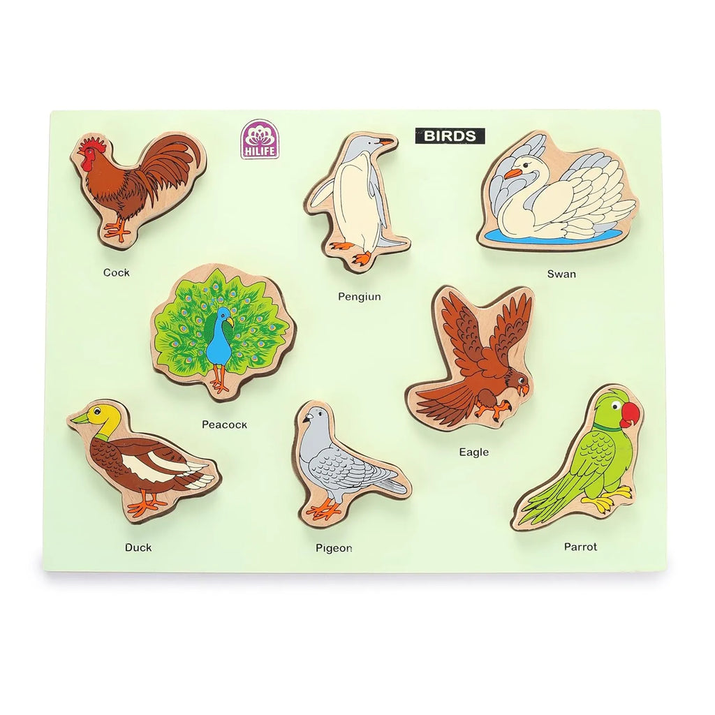 HILIFE Educational Birds Puzzle Board – Gold Series | Wooden Puzzle Toy with 8 Bird Pieces | Early Learning Toy for Kids (023) - Naivri