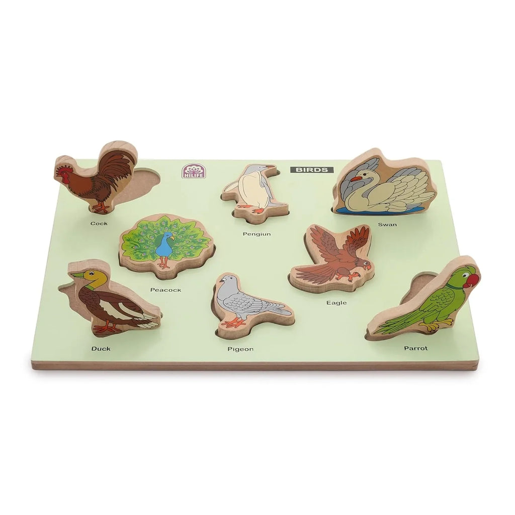 HILIFE Educational Birds Puzzle Board – Gold Series | Wooden Puzzle Toy with 8 Bird Pieces | Early Learning Toy for Kids (023) - Naivri
