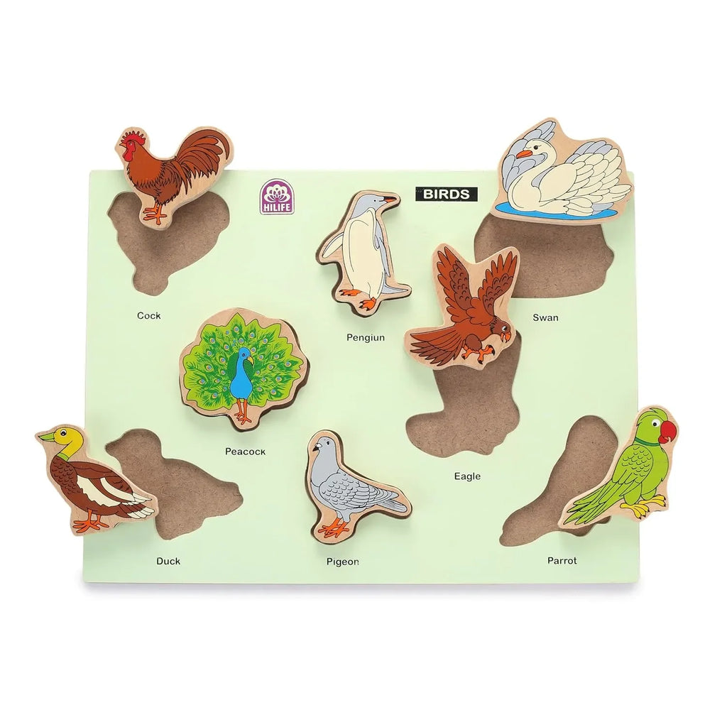 HILIFE Educational Birds Puzzle Board – Gold Series | Wooden Puzzle Toy with 8 Bird Pieces | Early Learning Toy for Kids (023) - Naivri