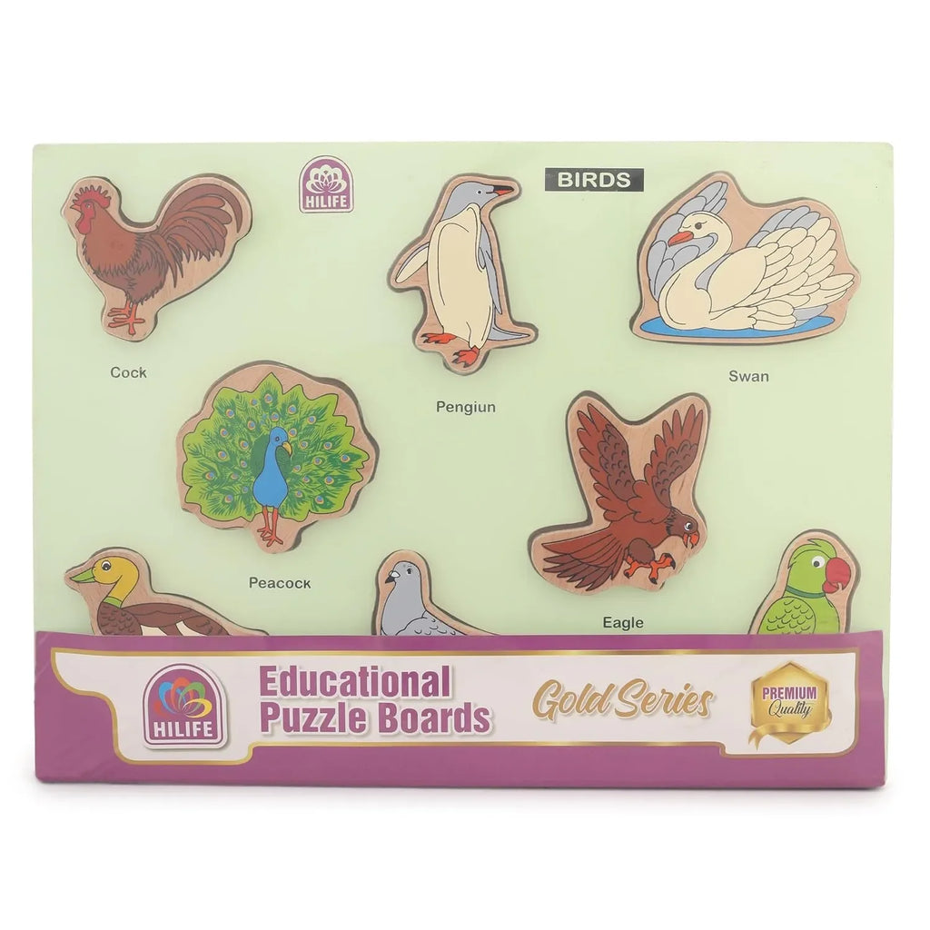 HILIFE Educational Birds Puzzle Board – Gold Series | Wooden Puzzle Toy with 8 Bird Pieces | Early Learning Toy for Kids (023) - Naivri