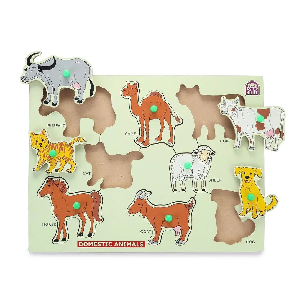 HILIFE Educational Domestic Animals Puzzle Board – Gold Series | Wooden Peg Puzzle for Toddlers & Preschoolers (011) - Naivri