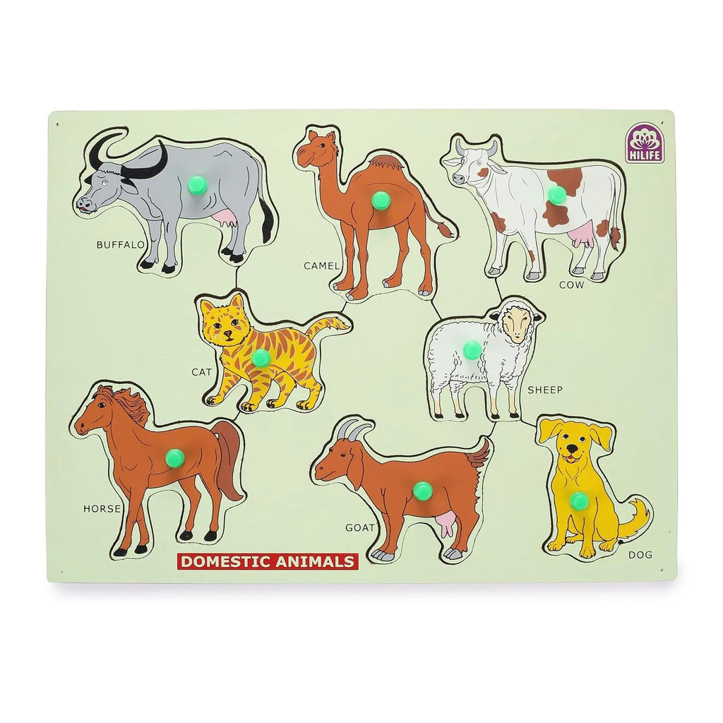 HILIFE Educational Domestic Animals Puzzle Board – Gold Series | Wooden Peg Puzzle for Toddlers & Preschoolers (011) - Naivri