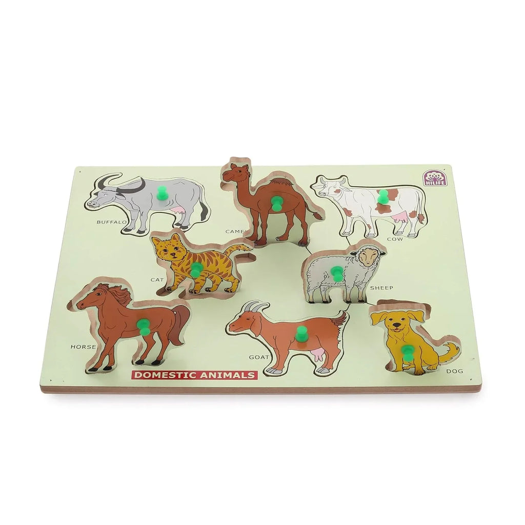 HILIFE Educational Domestic Animals Puzzle Board – Gold Series | Wooden Peg Puzzle for Toddlers & Preschoolers (011) - Naivri