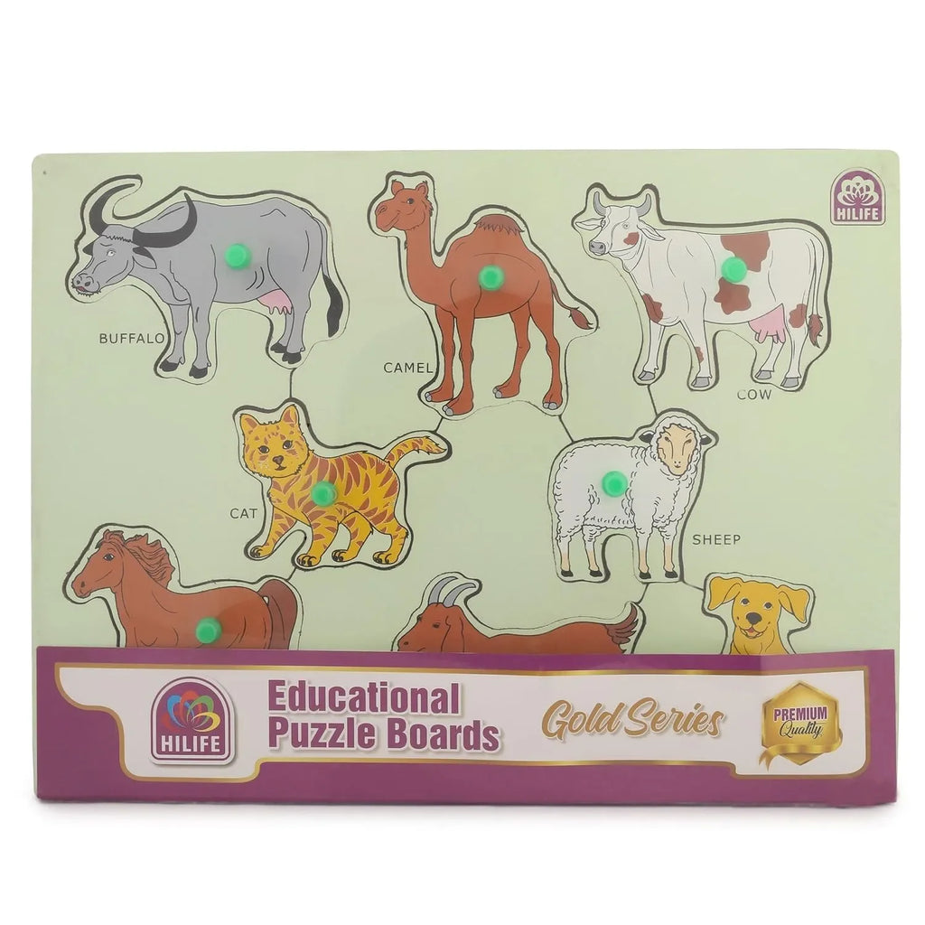 HILIFE Educational Domestic Animals Puzzle Board – Gold Series | Wooden Peg Puzzle for Toddlers & Preschoolers (011) - Naivri