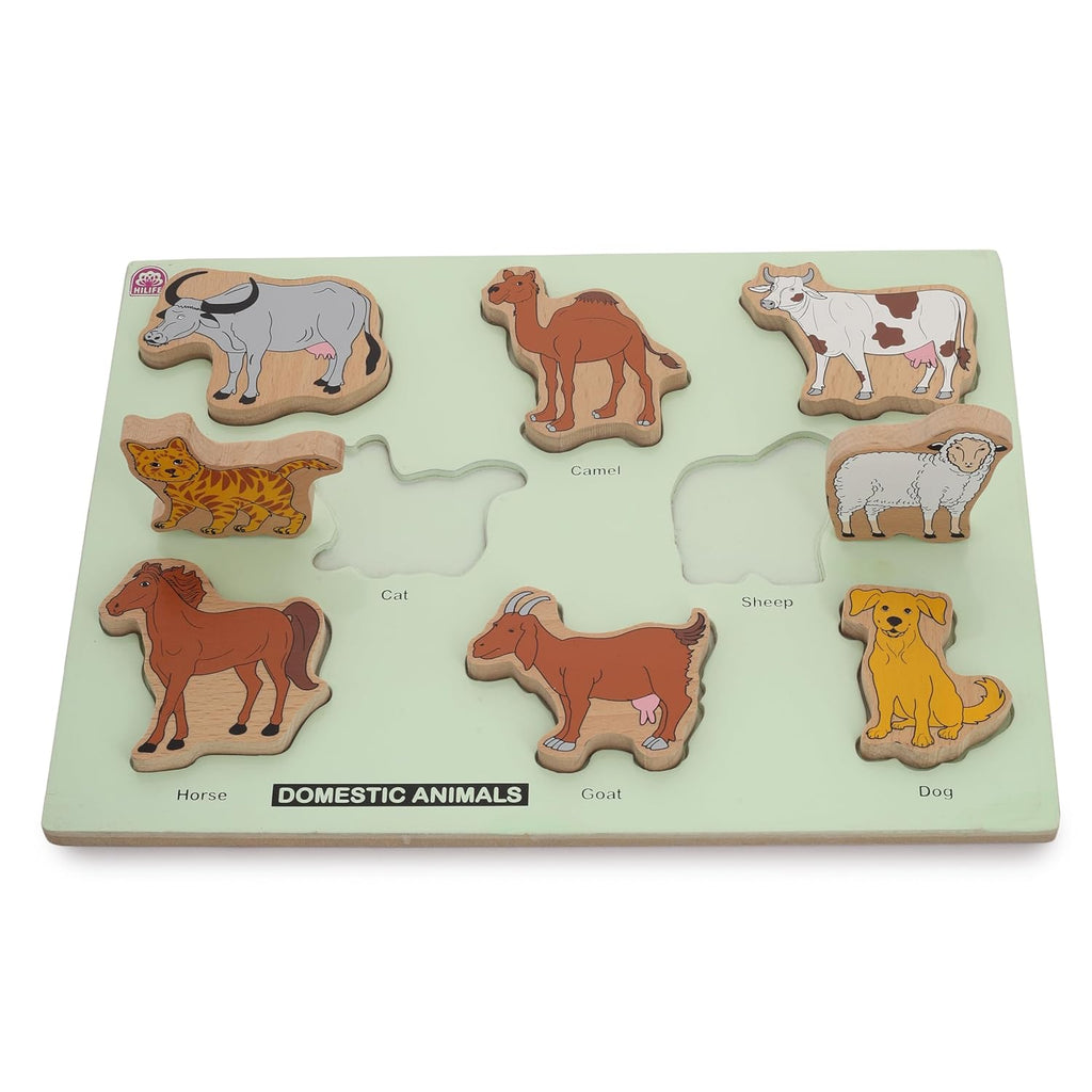 HILIFE Educational Domestic Animals Puzzle Board – Gold Series | Wooden Puzzle with 8 Animal Pieces | Early Learning Toy for Kids (022) - Naivri