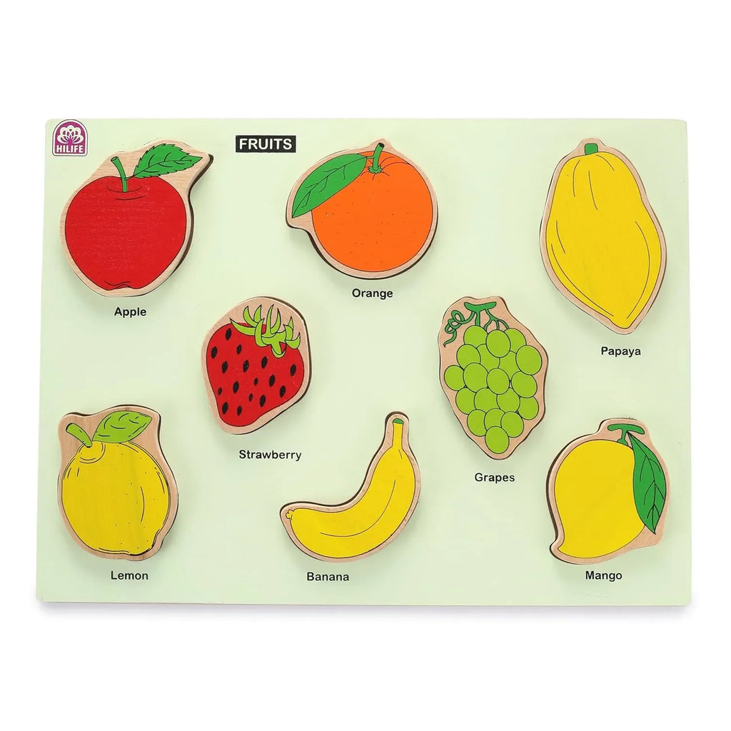 HILIFE Educational Fruits Puzzle Board - Gold Series | Wooden Puzzle for Kids (Age 3+) | 8 Pieces | Compact & Colorful Learning Toy - Naivri