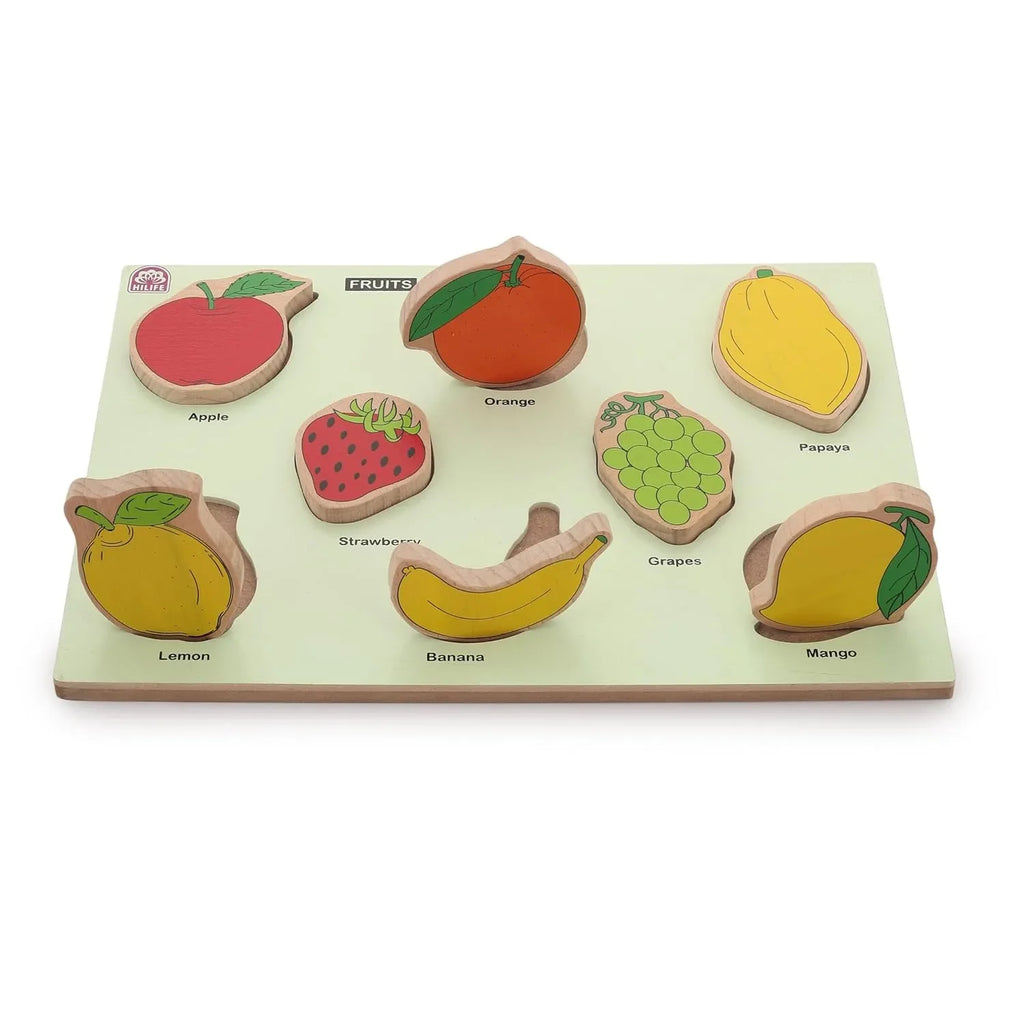 HILIFE Educational Fruits Puzzle Board - Gold Series | Wooden Puzzle for Kids (Age 3+) | 8 Pieces | Compact & Colorful Learning Toy - Naivri