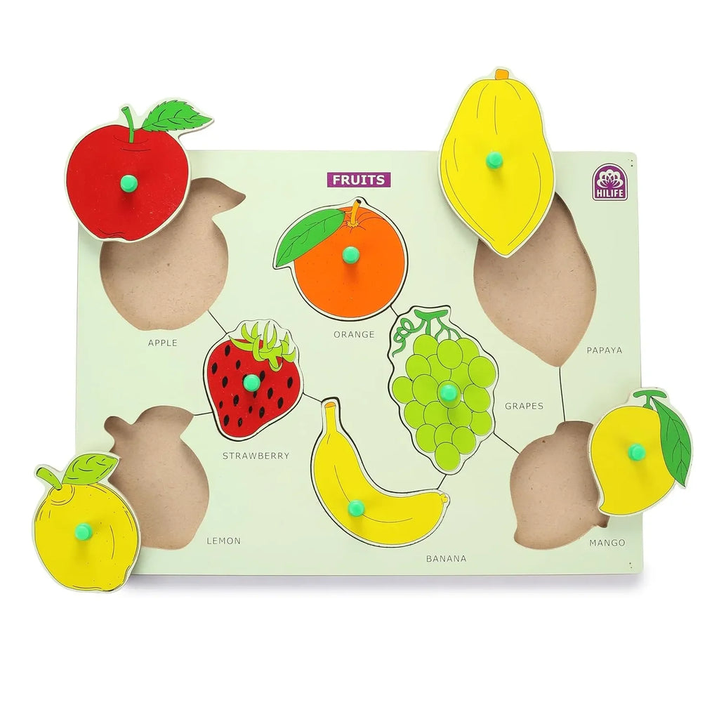 HILIFE Educational Fruits Puzzle Board, Gold Series – Wooden Peg Board for Kids (008) | Toddler Early Learning Toy - Naivri