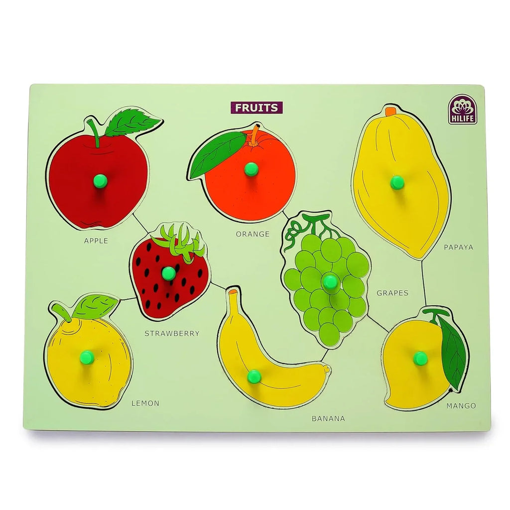 HILIFE Educational Fruits Puzzle Board, Gold Series – Wooden Peg Board for Kids (008) | Toddler Early Learning Toy - Naivri
