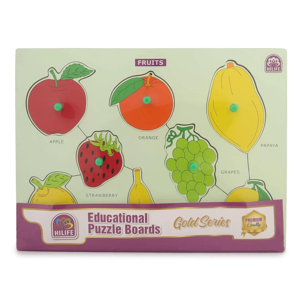 HILIFE Educational Fruits Puzzle Board, Gold Series – Wooden Peg Board for Kids (008) | Toddler Early Learning Toy - Naivri