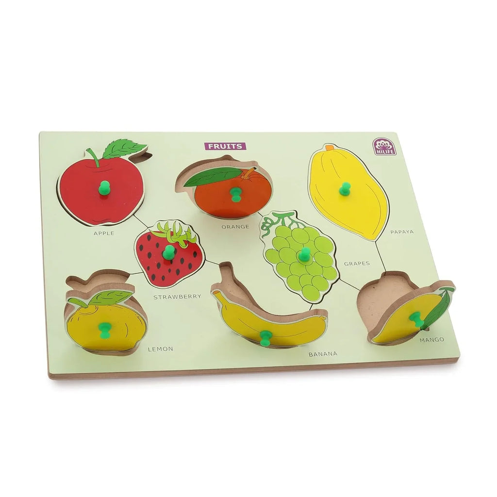 HILIFE Educational Fruits Puzzle Board, Gold Series – Wooden Peg Board for Kids (008) | Toddler Early Learning Toy - Naivri