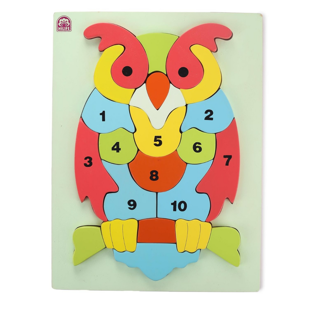 HILIFE Educational Number Puzzle in Owl Shape – Gold Series | Wooden Numbers 1-10 Learning Board for Kids (028) - Naivri