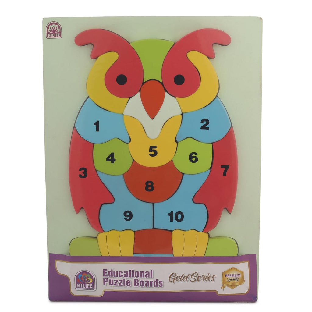 HILIFE Educational Number Puzzle in Owl Shape – Gold Series | Wooden Numbers 1-10 Learning Board for Kids (028) - Naivri