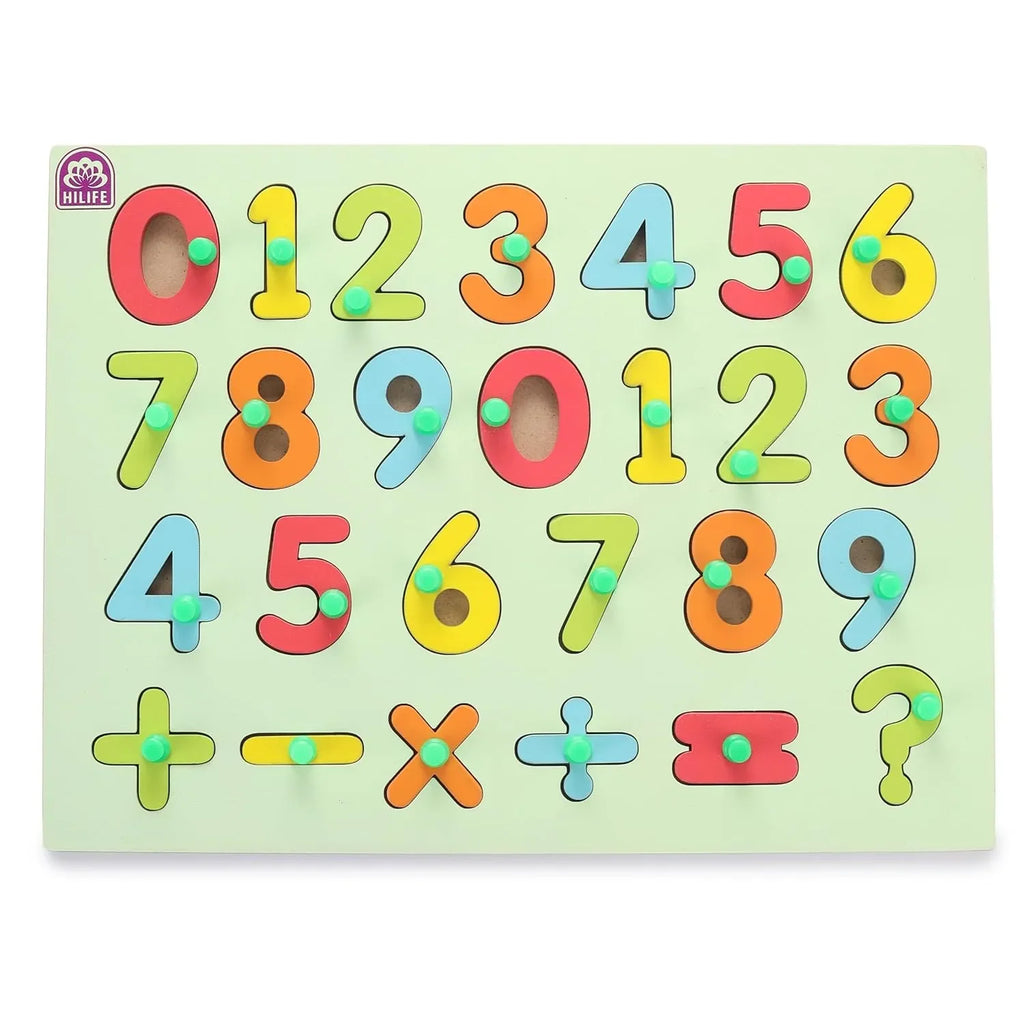 HiLife Educational Numbers Puzzle Board, Gold Series, 0 to 9 Numbers, Wooden Peg Board for Kids - Naivri
