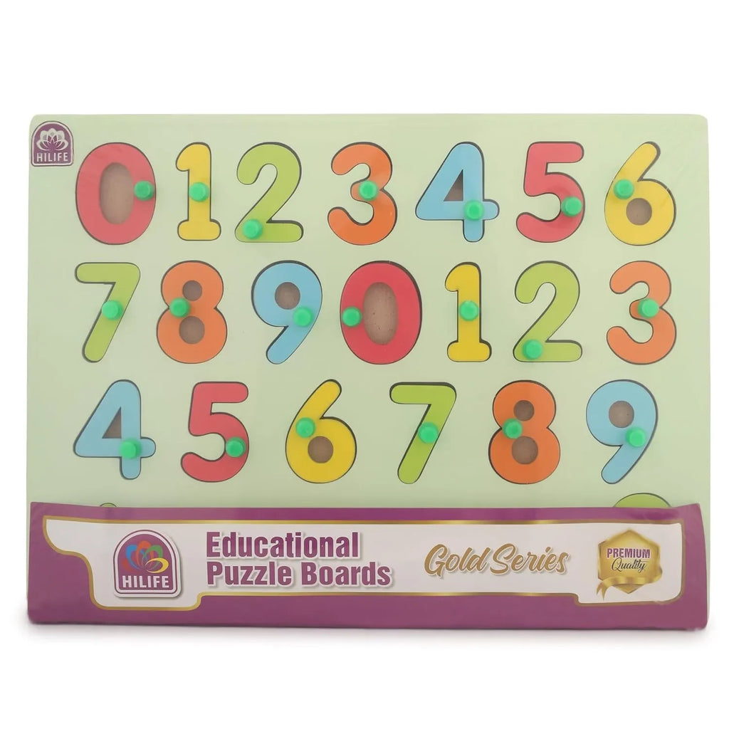 HiLife Educational Numbers Puzzle Board, Gold Series, 0 to 9 Numbers, Wooden Peg Board for Kids - Naivri