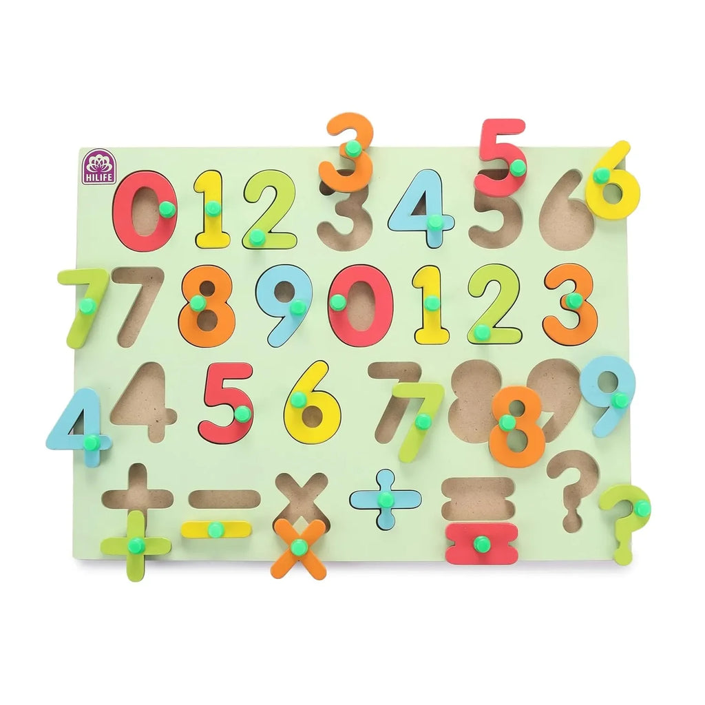 HiLife Educational Numbers Puzzle Board, Gold Series, 0 to 9 Numbers, Wooden Peg Board for Kids - Naivri