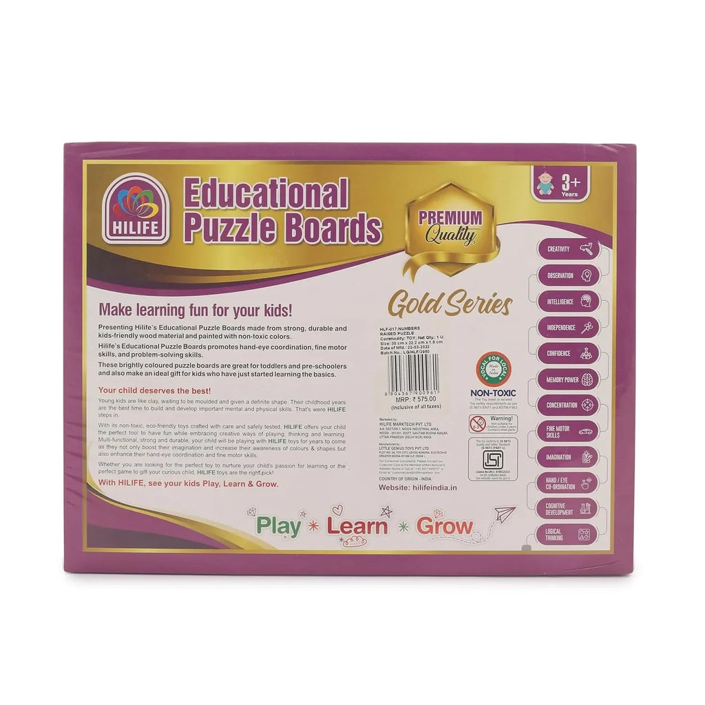 HILIFE Educational Numbers Puzzle Board – Gold Series Wooden Number Puzzle 0–9 for Toddlers - Naivri