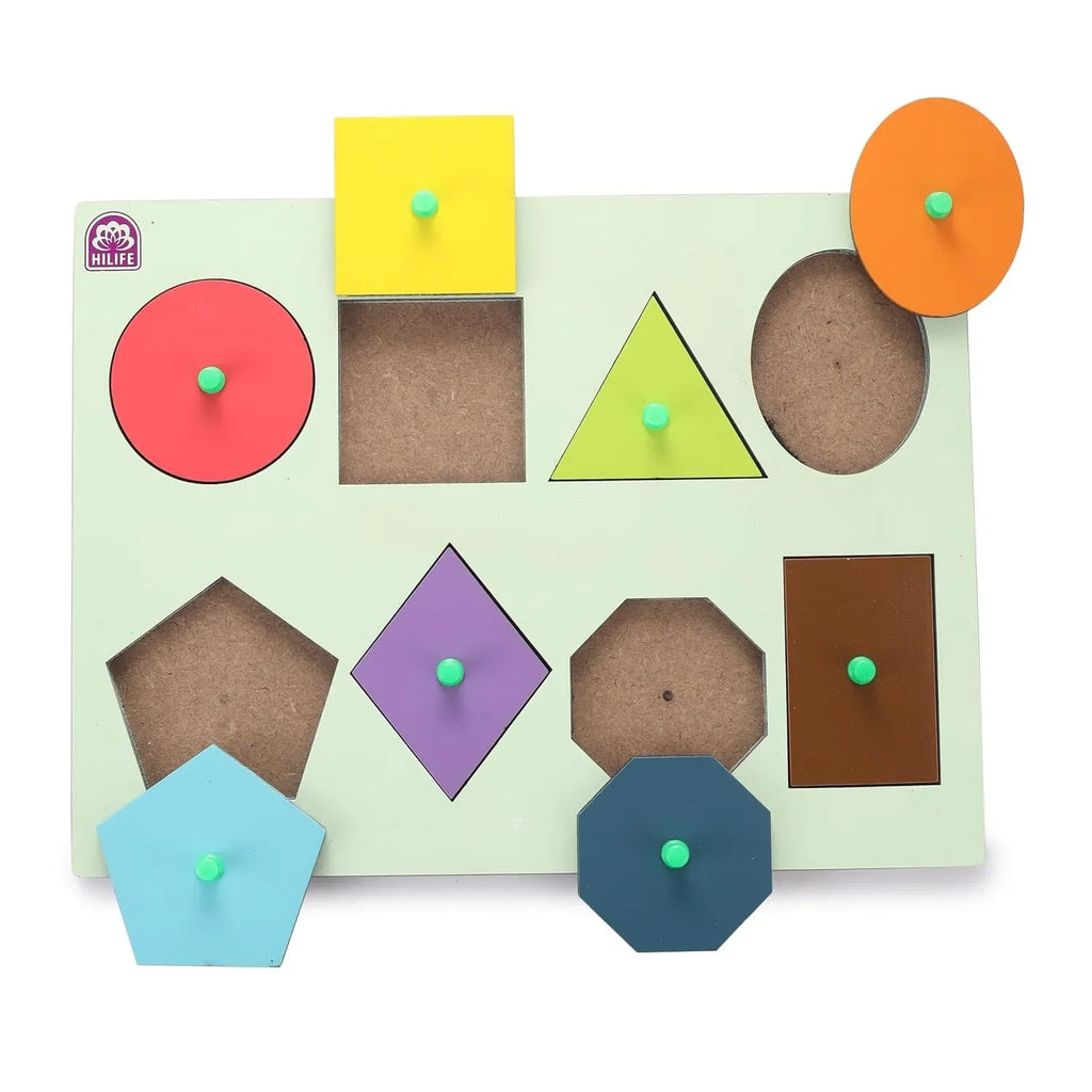 HiLife Educational Shapes Puzzle Board, Gold Series, Wooden Peg Board for Kids - Naivri