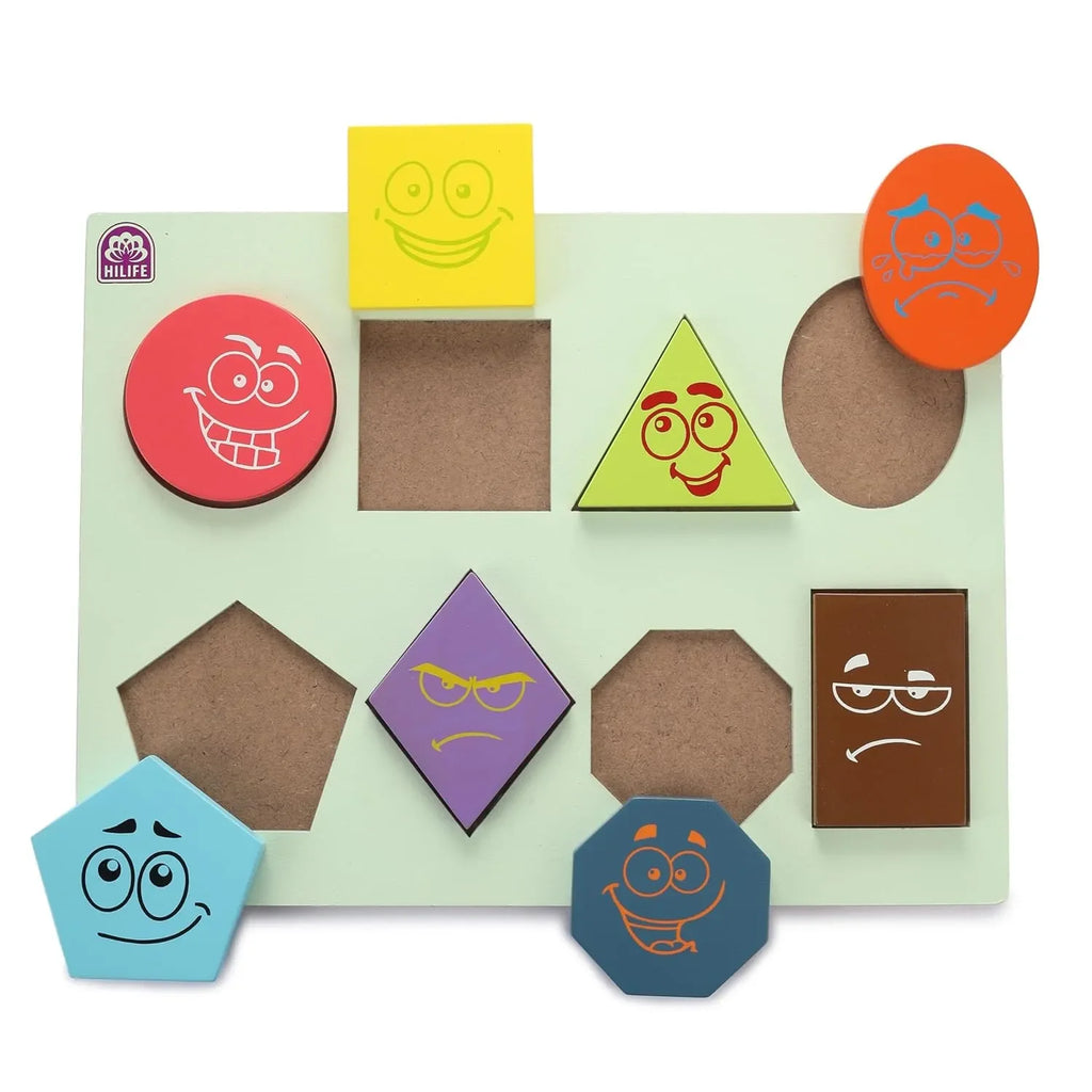 HILIFE Educational Smiley Shapes Wooden Puzzle Board – Gold Series | 8 Wooden Shape Pieces for Toddlers (027) - Naivri