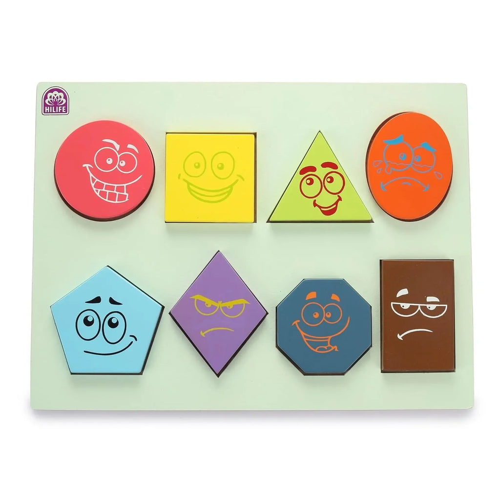 HILIFE Educational Smiley Shapes Wooden Puzzle Board – Gold Series | 8 Wooden Shape Pieces for Toddlers (027) - Naivri