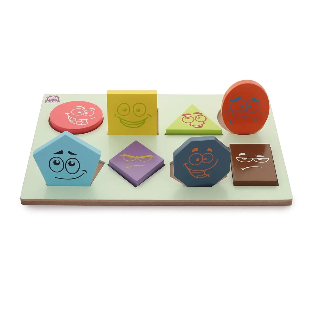 HILIFE Educational Smiley Shapes Wooden Puzzle Board – Gold Series | 8 Wooden Shape Pieces for Toddlers (027) - Naivri