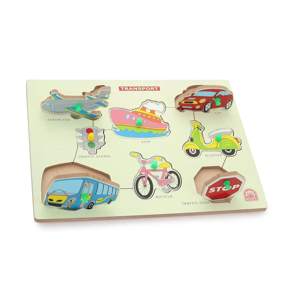 HiLife Educational Transport Puzzle Board, Gold Series – Wooden Peg Board for Toddlers and Kids (009) - Naivri
