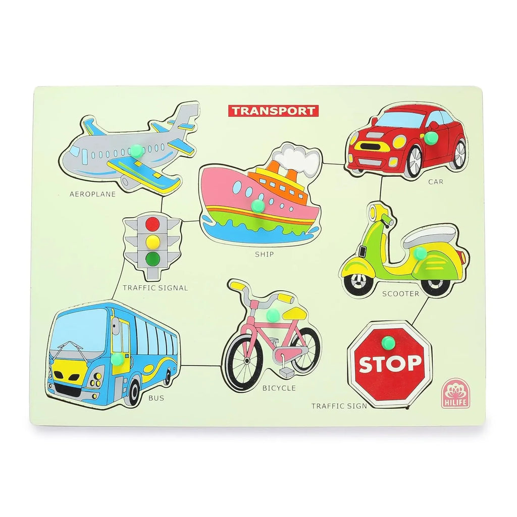 HiLife Educational Transport Puzzle Board, Gold Series – Wooden Peg Board for Toddlers and Kids (009) - Naivri