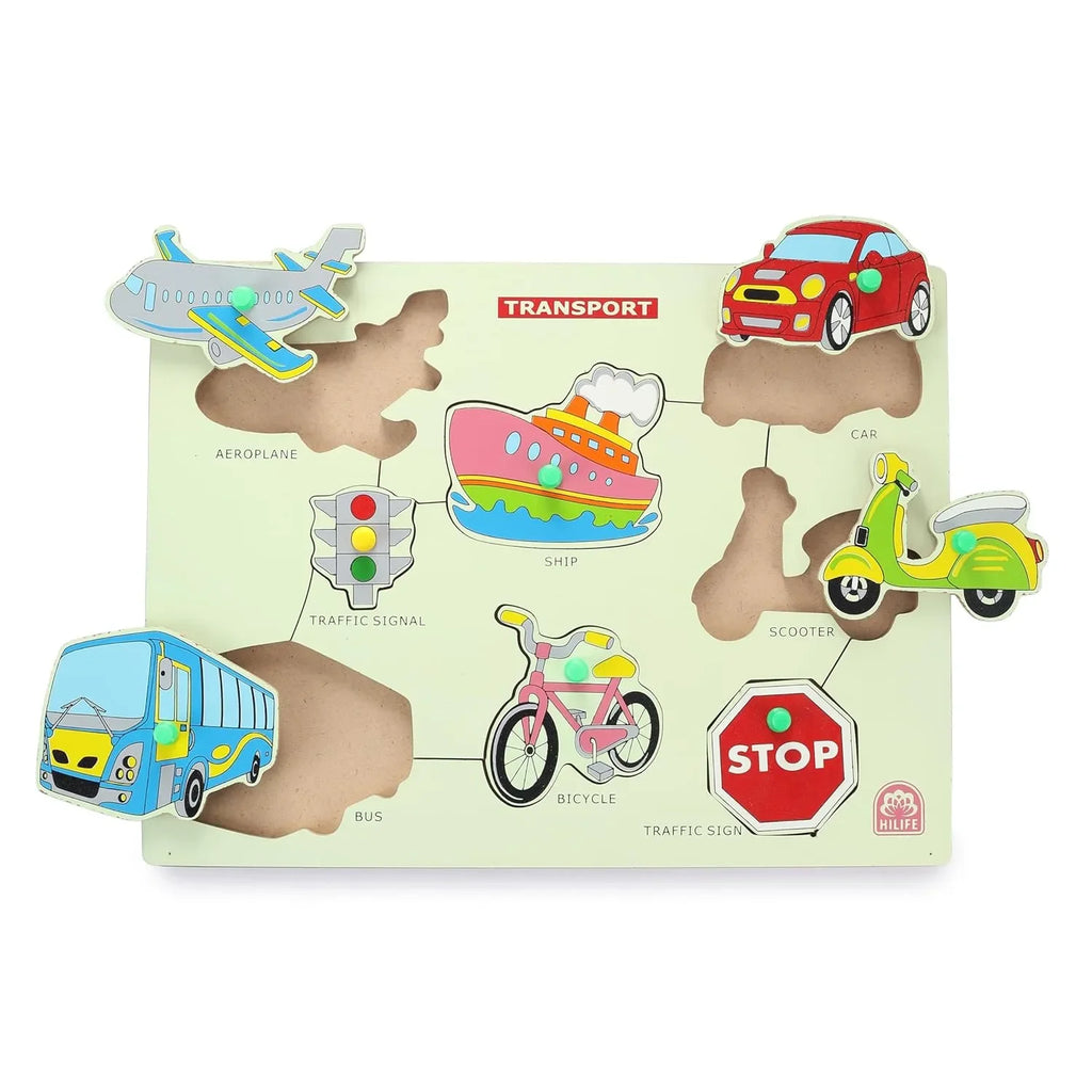 HiLife Educational Transport Puzzle Board, Gold Series – Wooden Peg Board for Toddlers and Kids (009) - Naivri