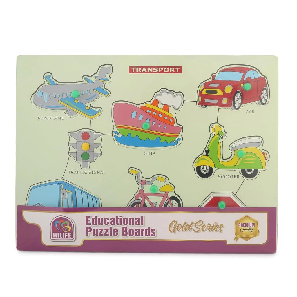 HiLife Educational Transport Puzzle Board, Gold Series – Wooden Peg Board for Toddlers and Kids (009) - Naivri