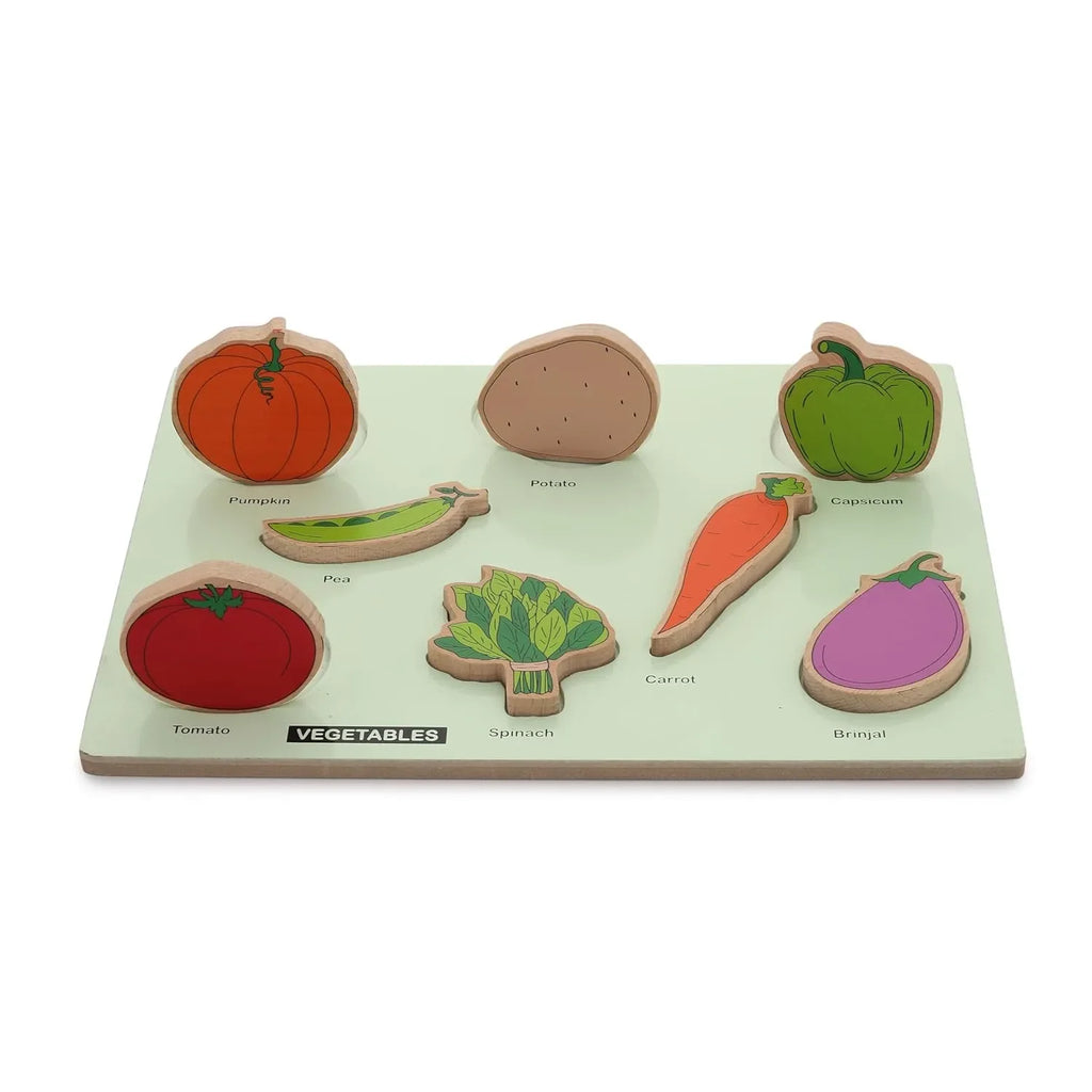 HILIFE Educational Vegetable Puzzle Board – Gold Series Wooden Puzzle for Toddlers (8 Pieces) - Naivri
