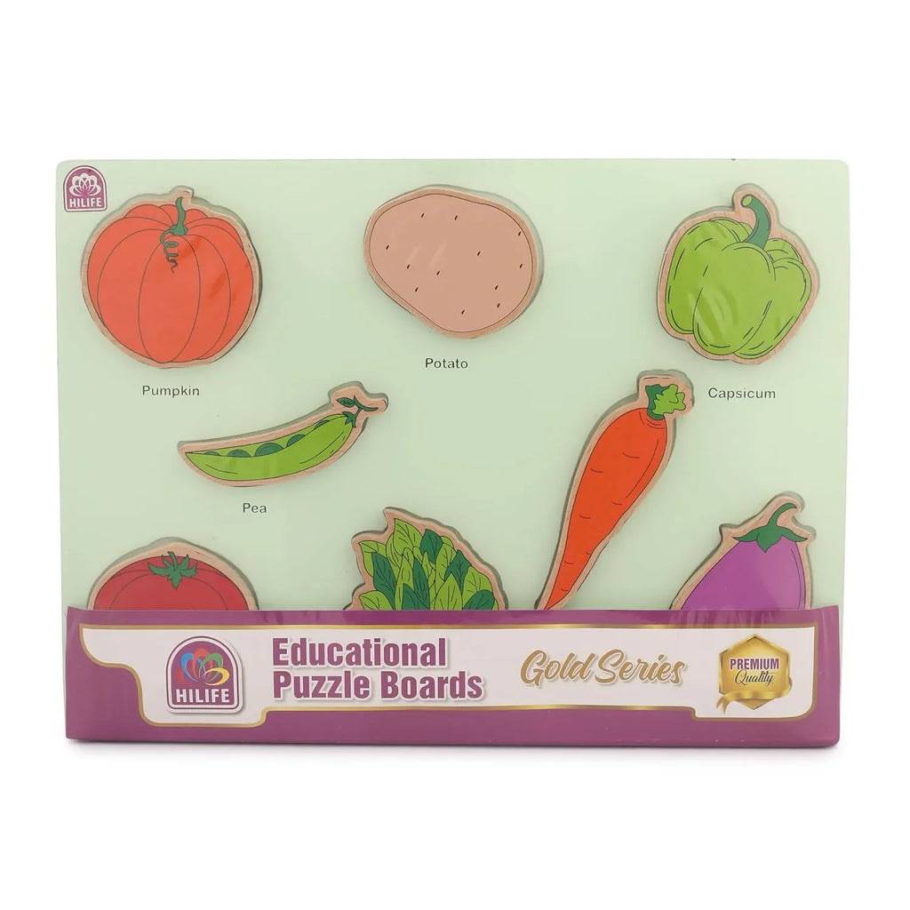 HILIFE Educational Vegetable Puzzle Board – Gold Series Wooden Puzzle for Toddlers (8 Pieces) - Naivri