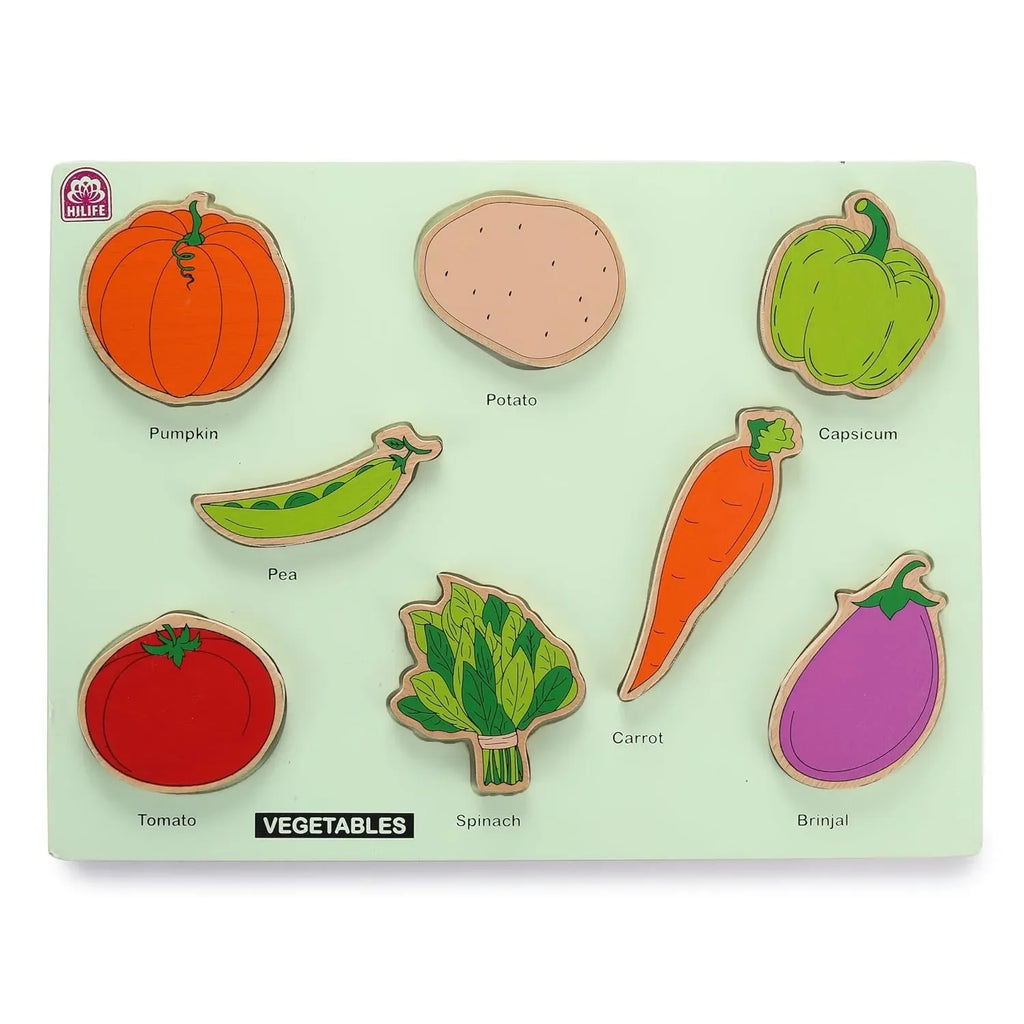 HILIFE Educational Vegetable Puzzle Board – Gold Series Wooden Puzzle for Toddlers (8 Pieces) - Naivri