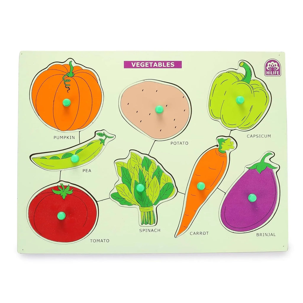 HILIFE Educational Vegetables Puzzle Board, Gold Series – Wooden Peg Board for Kids (007) | Early Learning Toy - Naivri