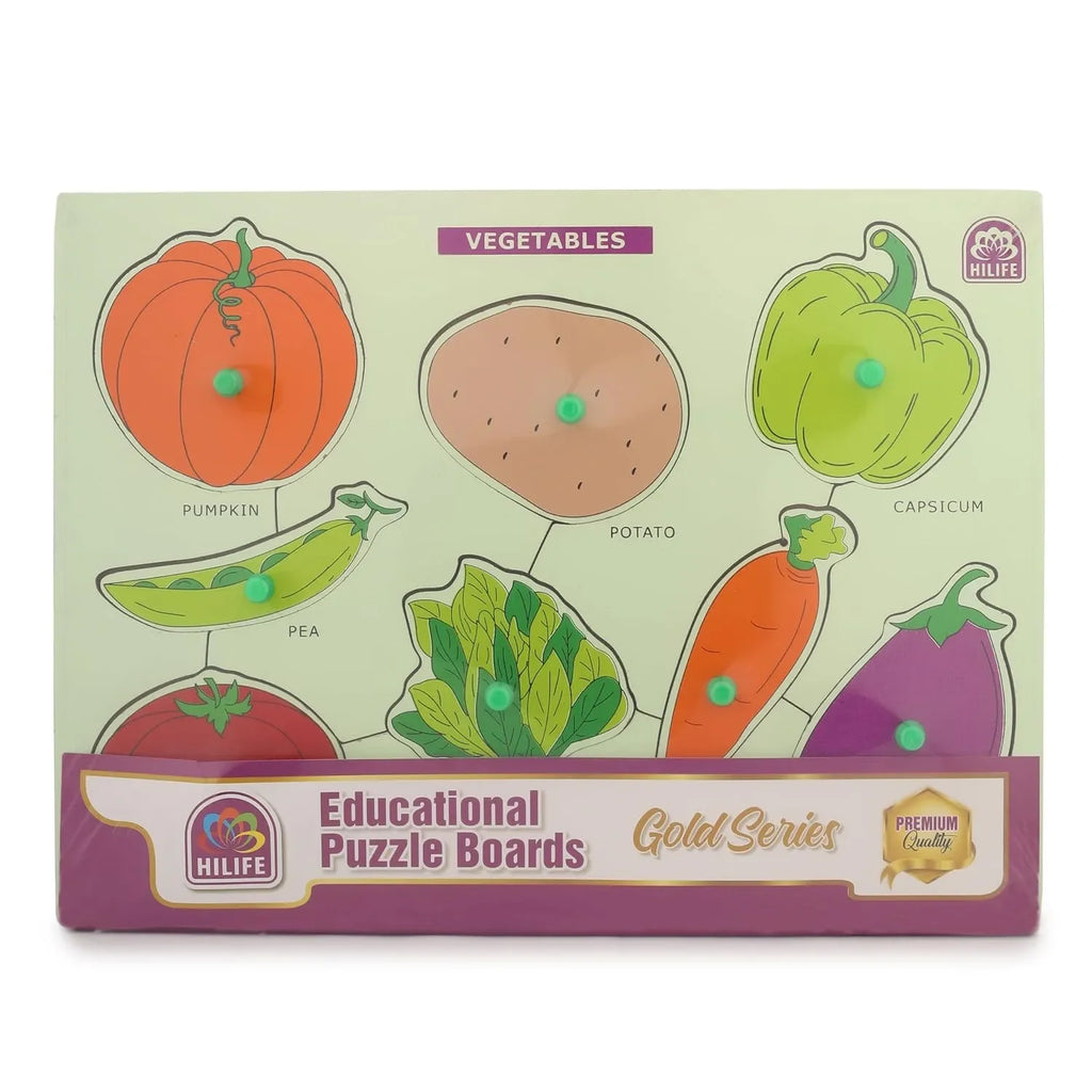 HILIFE Educational Vegetables Puzzle Board, Gold Series – Wooden Peg Board for Kids (007) | Early Learning Toy - Naivri