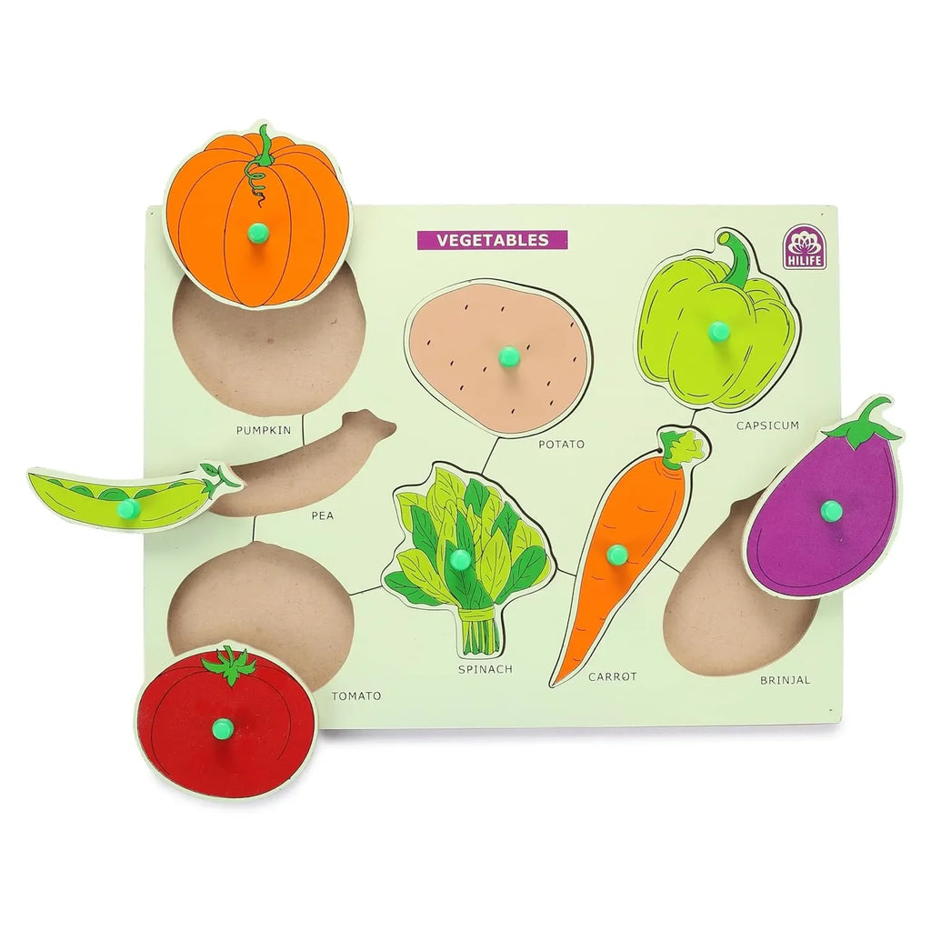 HILIFE Educational Vegetables Puzzle Board, Gold Series – Wooden Peg Board for Kids (007) | Early Learning Toy - Naivri