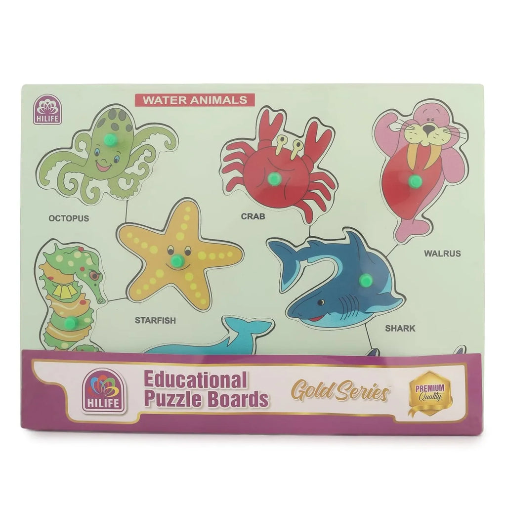 HiLife Educational Water Animals Puzzle Board – Gold Series | Wooden Peg Puzzle for Toddlers & Preschoolers (013) - Naivri
