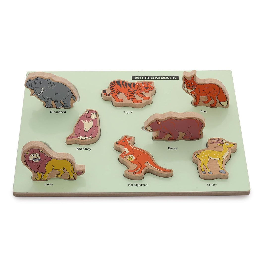 HILIFE Educational Wild Animals Puzzle Board - Gold Series | 8 Wooden Animal Puzzle Pieces for Toddlers (Age 3+) | Compact Early Learning Toy - Naivri