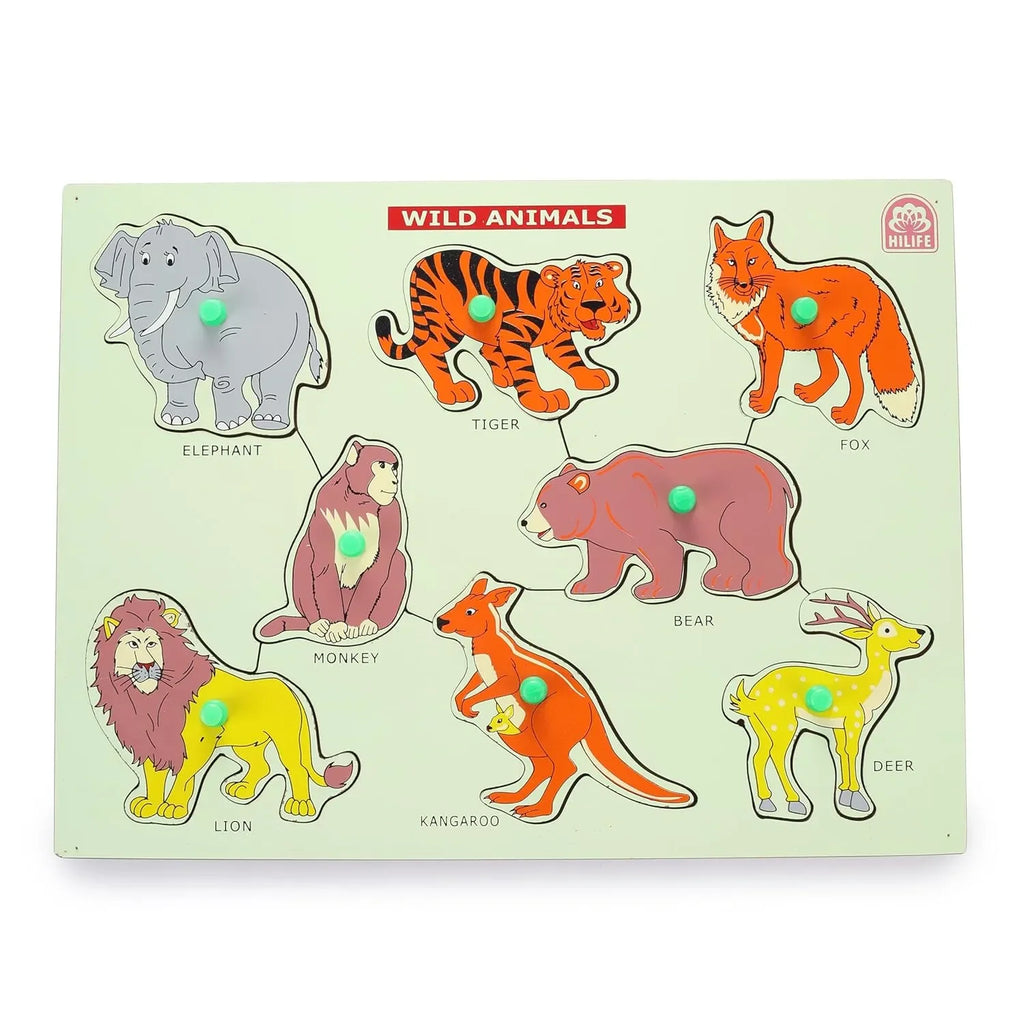 HILIFE Educational Wild Animals Puzzle Board, Gold Series – Wooden Peg Board for Toddlers and Kids (010) - Naivri