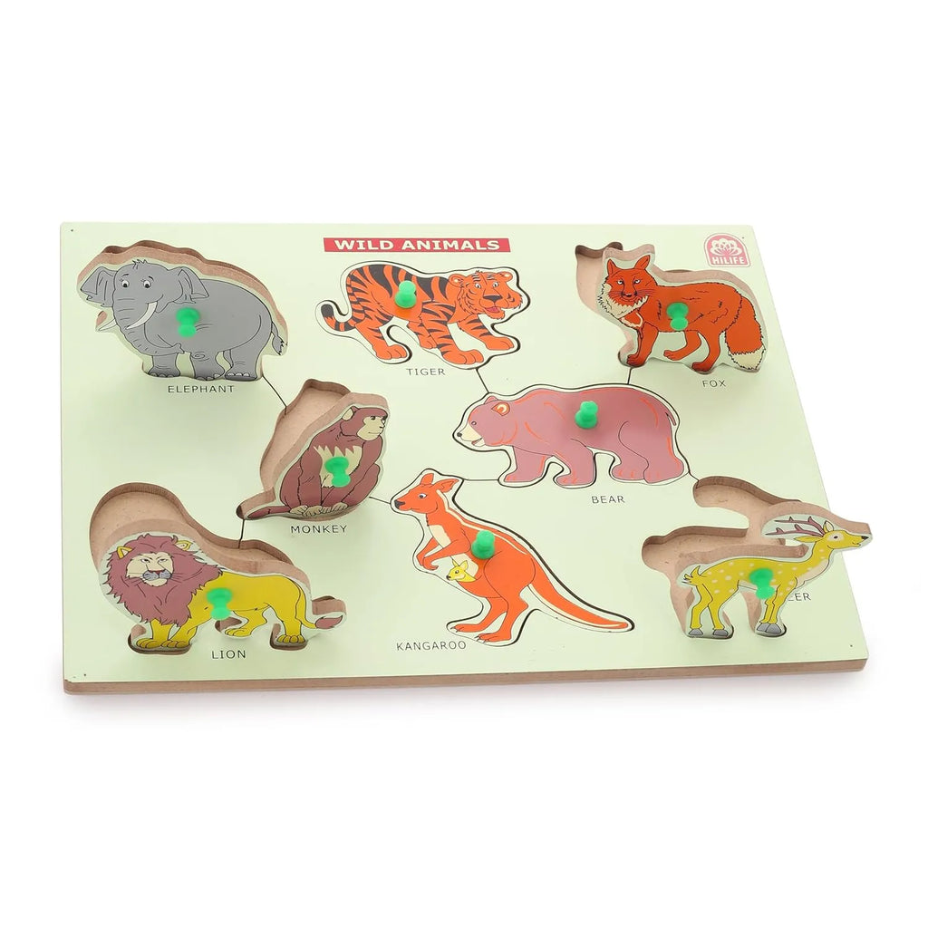 HILIFE Educational Wild Animals Puzzle Board, Gold Series – Wooden Peg Board for Toddlers and Kids (010) - Naivri